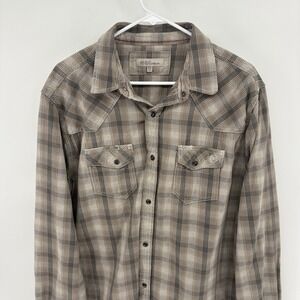 Blue Ranchwear Shirt Men XL Pearl‎ Snap Button Tan Plaid Cowboy Western Workwear